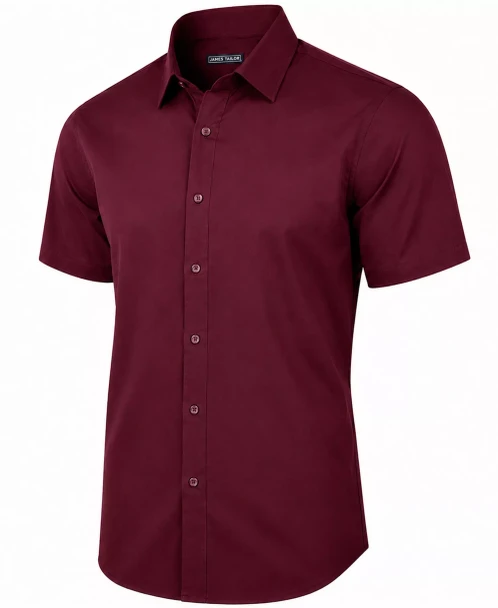JAMES TAILOR SHORT SLEEVE DRESS SHIRT - SIZE: MEN M - BURGUNDY