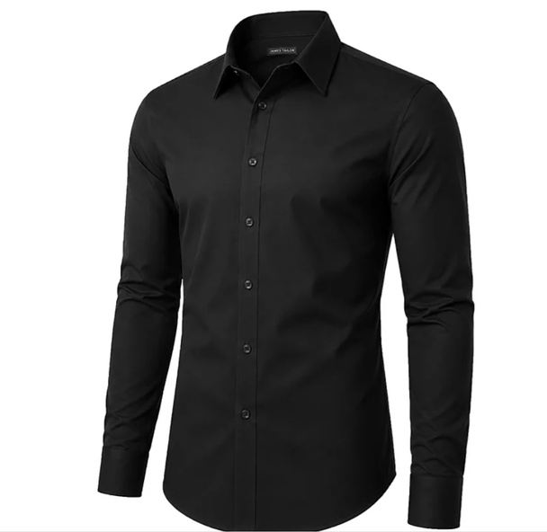 JAMES TAILOR MEN' SLIM FIT LONG SLEEVE STRETCH DRESS SHIRT - SIZE: MEN S - BLACK New