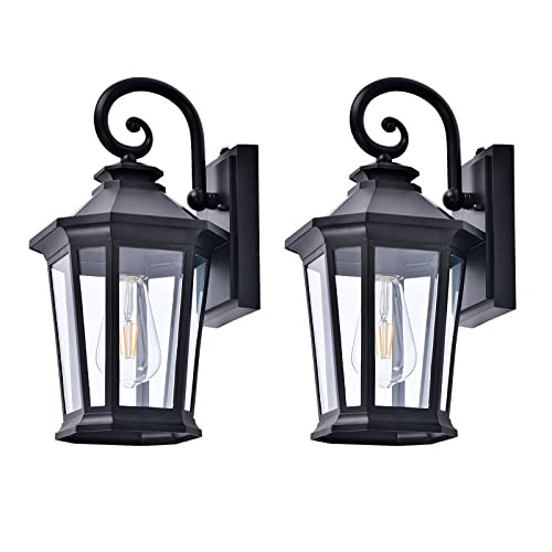 Dusk to Dawn Sensor Outdoor Wall Lantern Porch Light Exteriors 2pc Black New