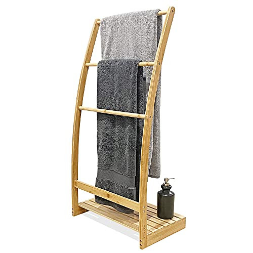 40" Bamboo Towel Rack Stand Quilt Rack Stand or Blanket Rack - B08X3ZML9T New