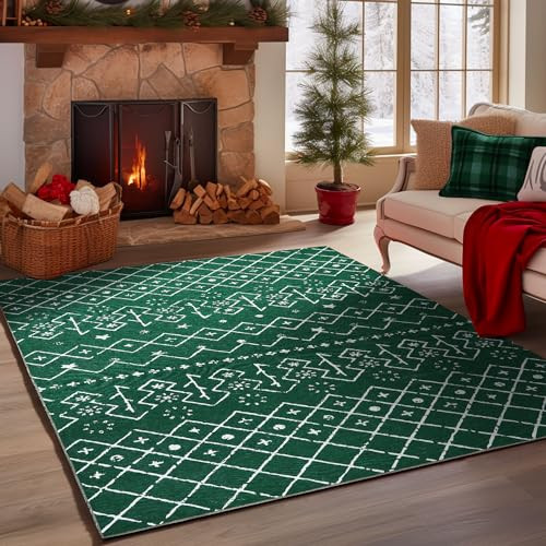 COLLACT Christmas Area Rug 8x10 Green Rug Moroccan Xmas Modern Christmas New