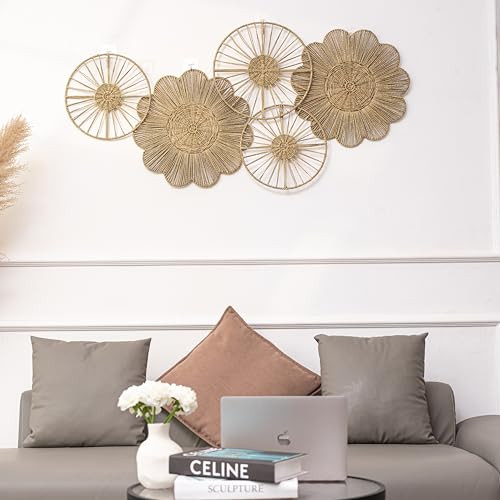 PEMAR Set 5 Natural Seagrass Wall Décor Wicker Flowers Wheels VOVEN - B0DPKW5P28 New