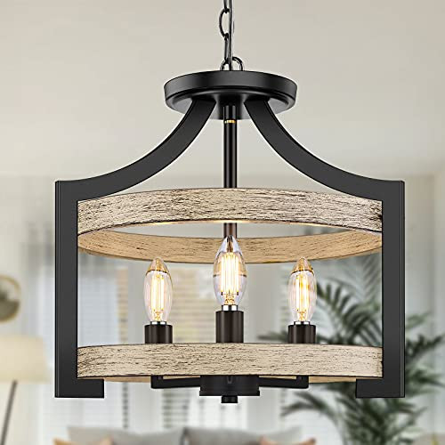 BESLOWE 3-LIGHT SEMI FLUSH MOUNT CEILING LIGHT, LIGHT 14.5 "W,68 "H - BLACK