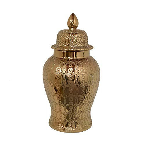 Three Hands Gold Temple Jar Porcelain-Ceramic L x 14in W x 25in H New