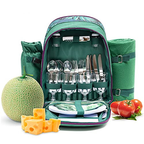 Insulated Picnic Backpack | Portable Picnic Bag | Complete Cutlery | (Green) New