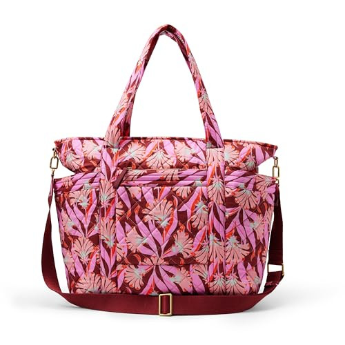 AMAZON ESSENTIALS WOMEN'S QUILTED COTTON TRAVEL TOTE BAG PINK/FLORAL