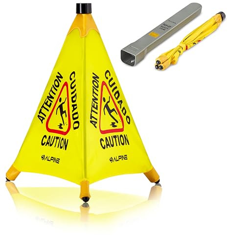 Alpine Caution Wet Floor Sign, Wall Mounted Foldable Bilingual Yellow 20" New