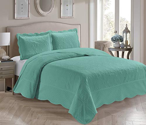 Home Collection 3 Piece Over Size Coverlet Bedspread New Aqua Blue Full/Queen New