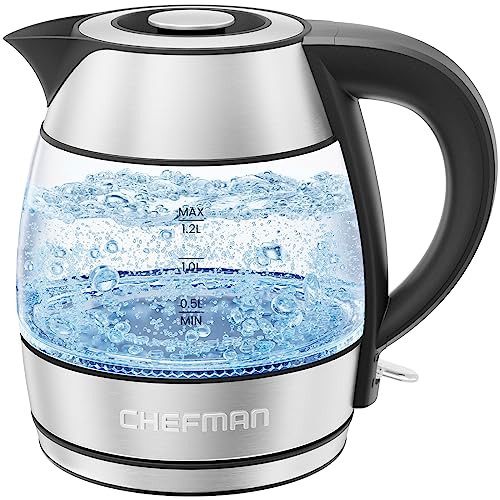 Chefman 1.2L Electric Tea Kettle LED Lights Hot Water Boil-Dry Protection New
