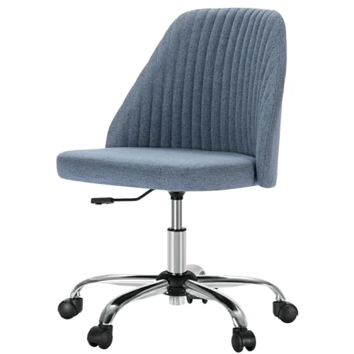 Armless Office Chair with Wheels, Adjustable Lumbar Support (Blue) New