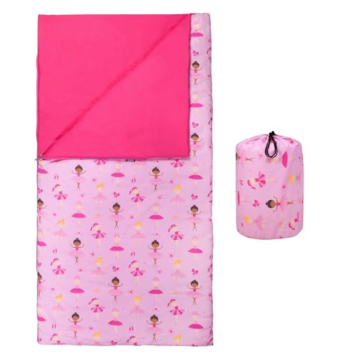 Wildkin Sleeping Bag for Kids, Pink and Gold Stars New