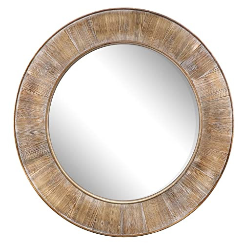 Barnyard Designs 31.5" Rustic Round Wood Mirror B07SK11VM2 - Brown New