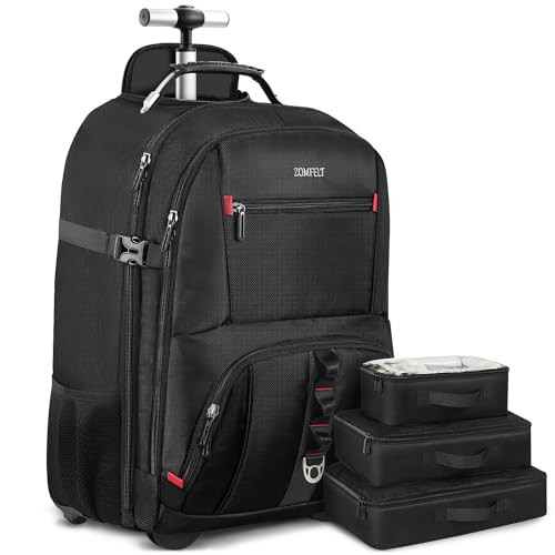 ZOMFELT Rolling Backpack Travel with Wheels 17.3 Inch Wheeled Laptop - Black New