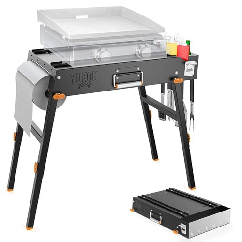 YUKON GLORY PORTABLE GRILL TABLE GRIDDLE STAND FOR BLACKSTONE - BLACK