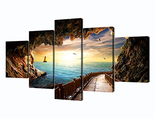 Sunset Seagulls Stone Scene Landscape Picture Modern Painting CG-5420-5P-60x32 New