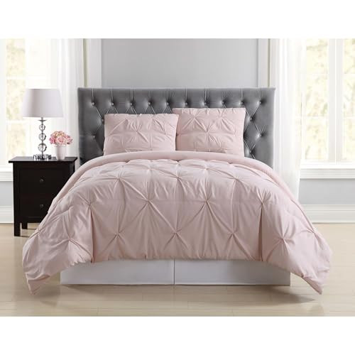 TRULY SOFT Pleated Oeko-TEX Duvet Set Blush Polyester 3-Piece King New