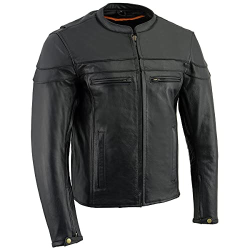 Milwaukee Leather Men's Black Leather Jacket w/Reflective Piping - LKM1725 - XL New