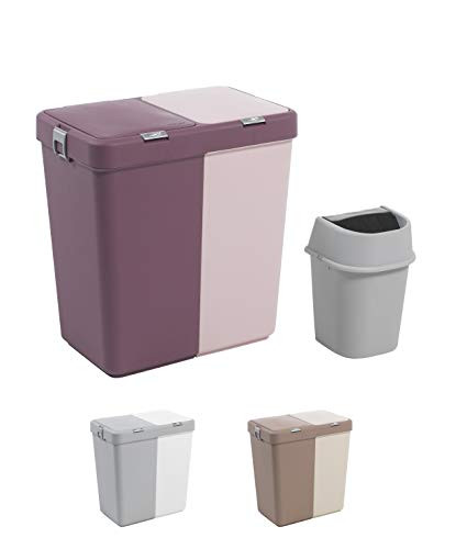 Mabel Home Plastic Laundry Hamper with Lid, 2 sections (Brown-Cream) New