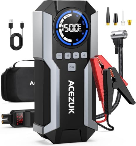 ACEZUK JUMP STARTER AIR COMPRESSOR 8000A 150PSI JUMP START PACK M05 - BLACK