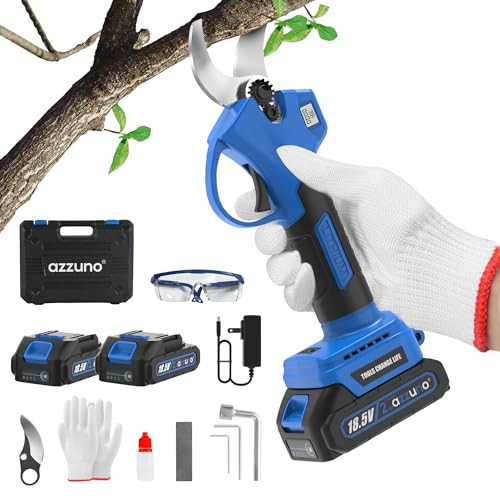 AZZUNO CORDLESS ELECTRIC PRUNING SHEARS LCD SK5 BLADES 2 BATTERIES - BLUE/BLACK
