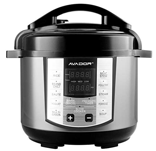 AVADOR 10 Preset Menu Electric Pressure Cooker 6Qt/1000W, Stainless Steel New