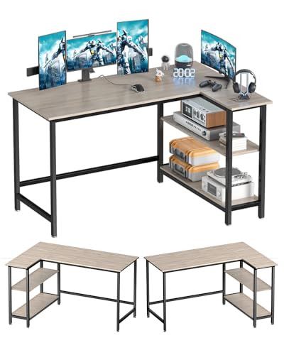 WOODYNLUX L Shaped Computer Desk - 43 Inch Home Office Desk with Shelf - Gray New