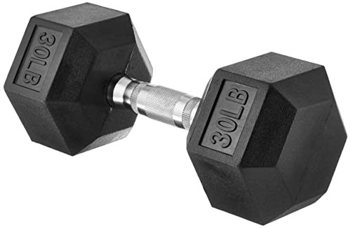 AMAZON BASICS RUBBER HEX DUMBBELL HAND WEIGHT 30LB HEX SHAPED - BLACK New