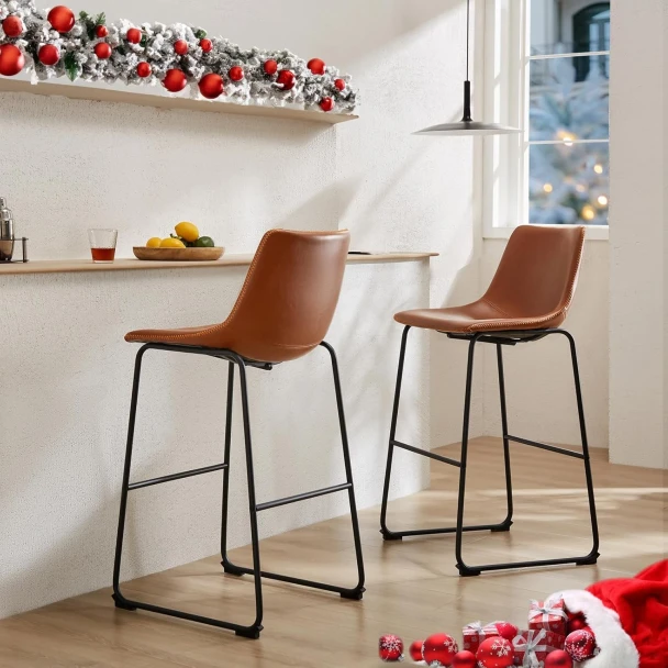 NEWBULIG 26 INCH COUNTER HEIGHT BAR STOOLS SET OF 2 - BROWN New