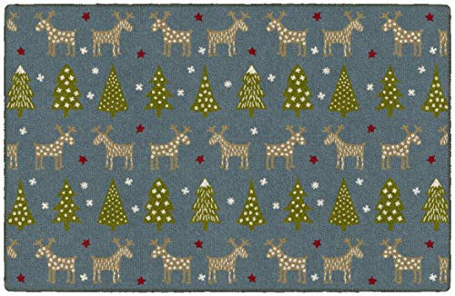 Brumlow Mills Holiday Delight Washable Festive Trees & Reindeer Holiday Rug New