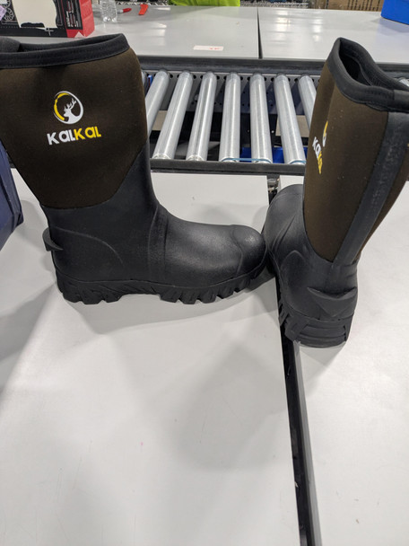 KALKAL RUBBER BOOTS MEN WATERPROOF INSULATED RAIN BOOTS - SIZE: 9 - BLACK/BROWN