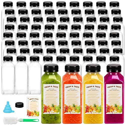BAKHUK 100 pcs 12oz Empty Plastic Juice Bottles with Caps - Clear New