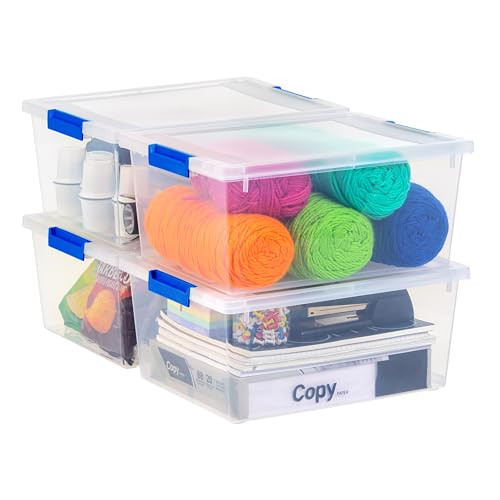 IRIS USA 11 QT Clear Plastic Storage Clip Box 4-Pack 554412 Black New