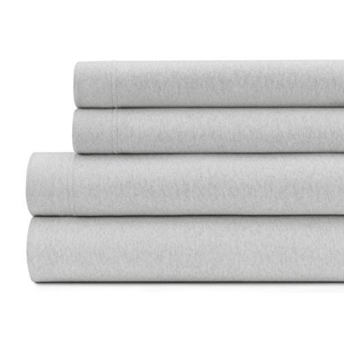 BRIARWOOD HOME HEATHERED JERSEY 100% COTTON 3 PIECE TWIN BED SHEET SET - GREY New
