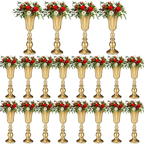20 Pieces Wedding Flower Trumpet Vases Gold Metal Centerpieces Tall Vases New