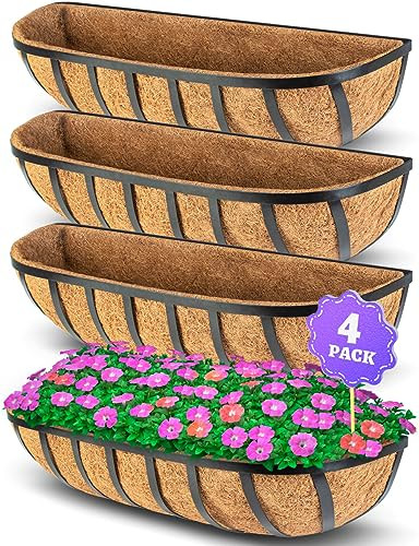 LAVEVE 24’’ Window Box Railing Planter, Balcony,Outdoor 4 Pack - Black New