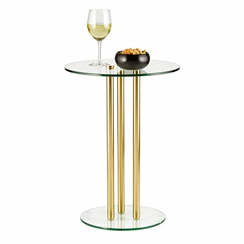 mDesign Round 16" Glass Top Side/End Drink Table Milan Collection - Clear/Brass New