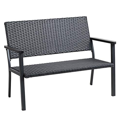 C-Hopetree Outdoor Loveseat Bench Chair Outside Patio Porch Metal Frame - Black New