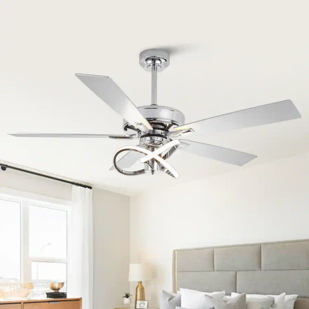 PARROT UNCLE 52" MODERN 3CCT INTEGRATED LED CEILING FAN LIGHT - CHROME/BROWN