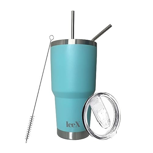 IceX Vaso de acero 30 onzas aislado taza de viaje tapa popote Baby Blue New