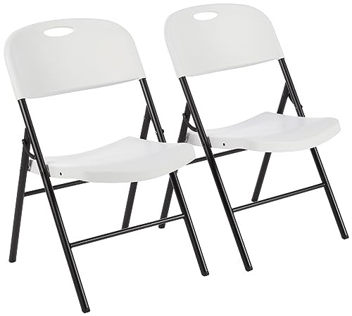 AMAZON BASICS PORTABLE FOLDING PLASTIC CHAIR BACK SUPPORT 2-PACK - WHITE New