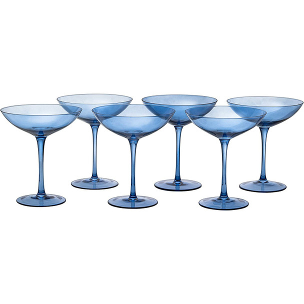 THE WINE SAVANT COLORED CHAMPAGNE COUPE GLASSES 12OZ SET OF 6 - COBALT BLUE