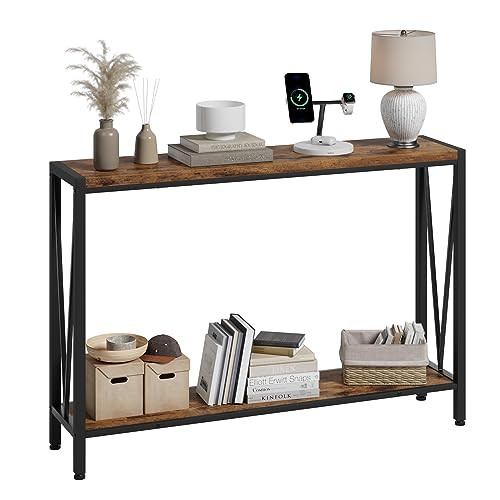 Towallmark 2-Tier Console Table with Storage Shelf Rustic Brown B0CQXGCB1X New