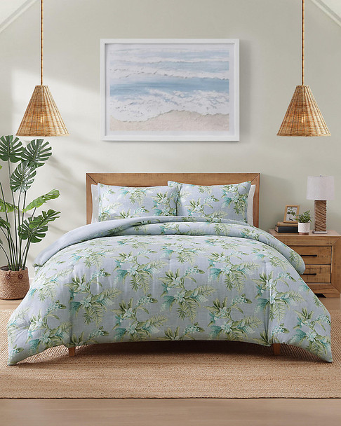 TOMMY BAHAMA FLORAL ENCHANTMENT REVERSIBLE 3-PIECE KING DUVET - LIGHT BLUE/AQUA