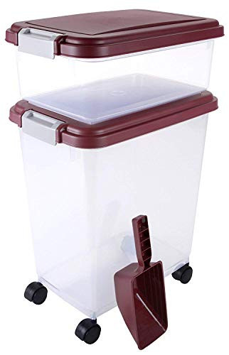 IRIS USA 3-Piece 35 Lbs / 45 Qt WeatherPro Airtight Pet Food Storage -Chocolate New