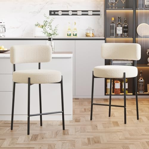 Ckaff Set of 2 Bar Stool Chair Padded Seat Backrest Bistro Stool - White New