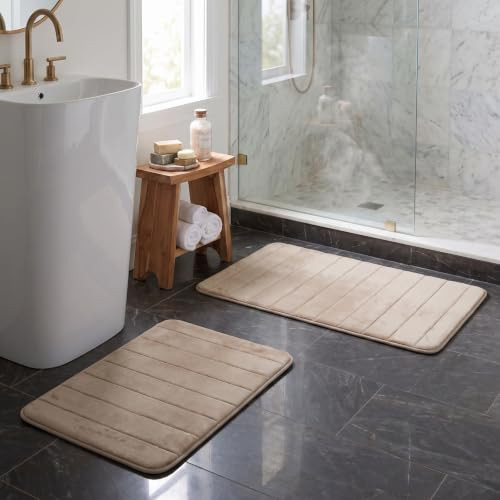 Lavish Home Set of 2 Microfiber Memory Foam Bath Mats - Plush Bathroom Rugs New