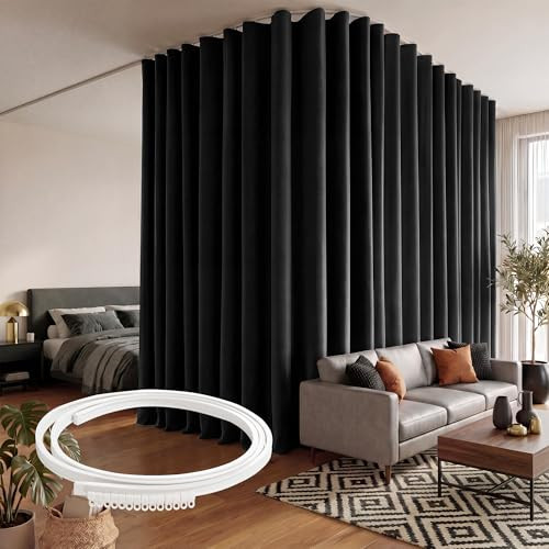 RYB HOME ROOM DIVIDER CURTAIN BENDABLE TRACK PRIVACY 100" X 84" - BLACK