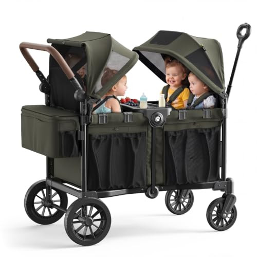 BABYPAVE 4 SEATER WAGON STROLLER FOR KIDS WITH 66 LB SPACIOUS STORAGE - GREEN