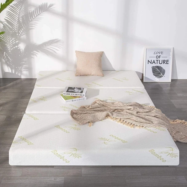 INOFIA QUEEN TRI FOLD MEMORY FOAM MATTRESS 5" PORTABLE BED - WHITE New