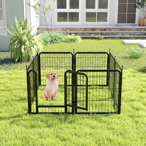 TEFUNE 8-Panel Metal Fence, Square tube-80-24, 8, Black New
